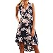 Produktbild kleider Kleidung Damen DAY.LIN Frauen Sommer Schulterfrei Floral Short Mini Kleid Damen Beach Party Kleider Damen Kleid mit unregelmäßigem Rock-Print (Dunkelblau, M=EUS)