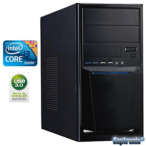 Captronic® (i3-4160-8GB-HD4400-1TB) DualCore Silent Multimedia Office PC Front USB 3.0 INTEL Core i3-4160 2x 3,60GHz Haswell Refresh | KINGSTON 8GB DDR3-1600 | 24x DVD-Brenner | 1000GB HDD SATA3 | Intel HD 4400 HDMI/DVI/VGA | 6x USB 3.0 | CardReader | 7.1 Sound | GigabitLAN | Design Gehäuse Schwarz