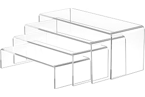 Viymgit 4Pcs Acryl Risers, klare rechteckige Tiered Display Stand, Tabletop Display Riser Regal für Collectibles Schmuck Funko Pop Figuren Spielzeug Cupcake Dessert Dekorationen