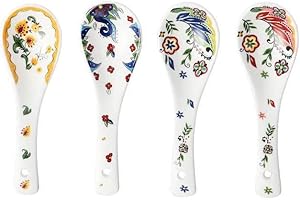 HONHEAM Juego de cucharas de sopa de cerámica, cucharas de arroz de porcelana esmaltada estilo chino, juego de 4 cucharas de vajilla asiáticas (bohemio)