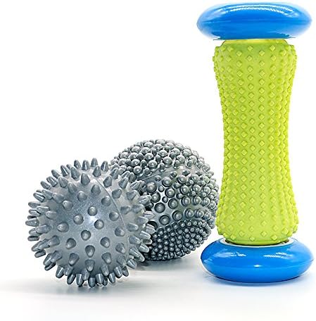 Foot Massager Roller &amp; Spiky Exercise Ball Set, Kuorle Massage Tool for Muscle Pain Relief from Plantar Fasciitis and Trigger Point Release