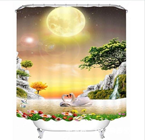 YLBUUEE Curtains of shower room visual 3D swan swimming pool dusk and inaccessible print white landscape decoration area exposed to air the bathroom curtain privacy, 200*180 cm