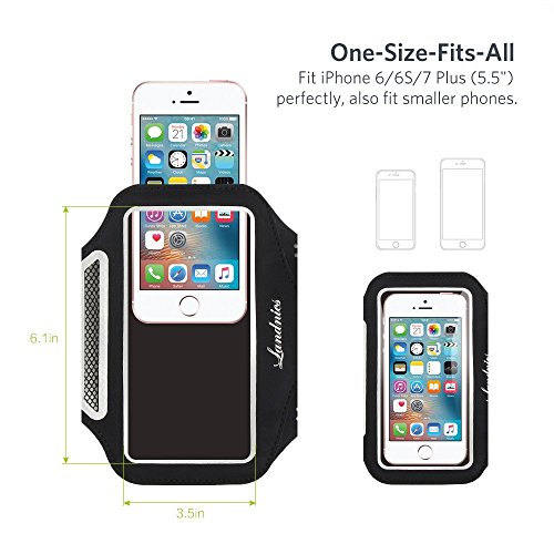 Handy Armband Landnics Sportarmband iPhone Android sebis 5.5 Inch SchweiÃŸbestÃ¤ndiges Armband-Etui Mit SchlÃ¼sselhalter, Kabelfach, Kartenhalter fÃ¼r Handys Samsung Galaxy iPhone 7/6/6S/5 (Schwarz+)