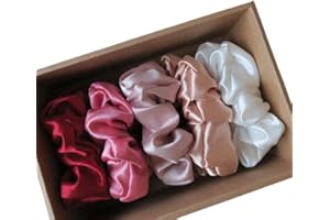 Atrube's Premium Satin Silk Scrunchies For Women And Girls Set Of 5 Extra large for Less Hairfall Hairbands Rubber Band stand