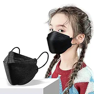 Wowobjects Face Mask for Boys & Girls | 4 Layer Filtration KF94 and N95* | Suitable for 4-12 years Kids | Anti Pollution Mask | Black | Pack of 5