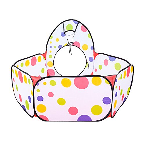 Sonyabecca Children's Play Tent Tunnel Cubby-Tube-Teepee Playground 3pc Pop -up Indoor Outdoor Game house Toy Hut Easy Fold Ocean Ball Pit with Basketball Hoop