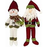 2 x Navidad Teddy/suave Toy-, decoración colgante 30 cm – Santa y muñeco de nieve