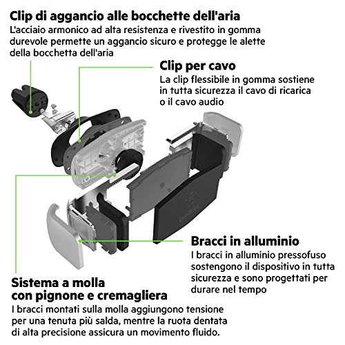 Belkin F7U017bt Supporto da Auto per Smartphone e iPhone,  Compatibile con il nuovo Samsung Galaxy S8/S8+ , Nero/Argento