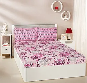 Amazon Brand - Solimo Floral Breeze 144 TC Cotton Double Bedsheet with 2 Pillow Covers, Purple