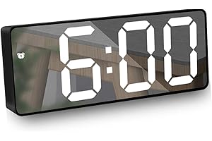 JILM Portable Mirror Alarm Clock, Digital Alarm Clock with Temperature/Date 6.5"LED Display, Digital Clock Snooze Function for Travel/Bedroom/Office/Kitchen, USB Powered & Battery Backup Powered-Black