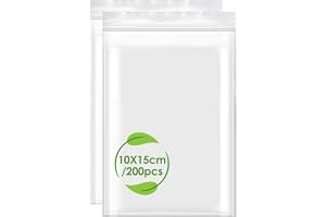 200 stycken genomskinliga plastpåsar, 10 x 15 cm genomskinliga plastpåsar med stängning med dragkedja för mat kök kontor