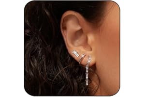 Kenivira 3 Pairs Silver Hoops Earrings for Women，Small Gold Hoop Earrings and Stud Earrings with Cubic Zirconia Hypoallergenic，Hoop Drop Dangle Earrings Set For Women Girls