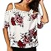 Price comparison product image FALAIDUO Women Plus Size Lace Short Sleeve Tops Off-Shoulder Floral Print Blouse T Shirt (M, White)
