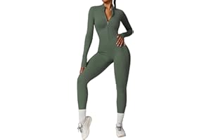 Ecupper Femmes Combinaison Manches Longues Combinaison Skinny Sport Bodysuit Élastique Yoga Jumpsuit Une Pièce Gym Fitness