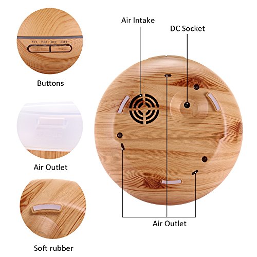 Aroma Diffuser, 400ml Ultraschall Öl Diffusor Holzmaserung Luftbefeuchter Raumbefeuchter Humidifier mit Kalten Nebel Abschaltautomatik LED Farbwechsel (Vase) - 4