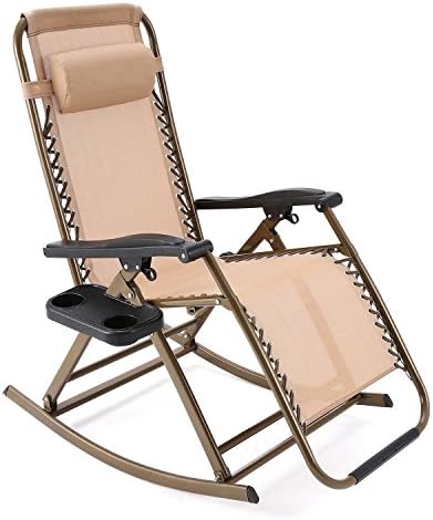 Minilism Folding Rocking Chair Zero Gravity Garden Chairs, Reclining Sun Lounger with Adjustable Pillow for Garden Patio Lawn- Indoor &amp; Outdoor