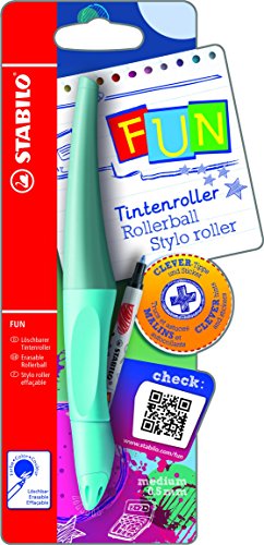 Stabilo Ergonomischer Tintenroller FUN (inklusive 2 Aufkleberkarten zum Sammeln, Schreibfarbe blau, löschbar) babyblau/eisblau