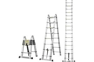 QIMU 5m(2.5+2.5M) Aluminum Mehrzweckleiter Klappbar Leiter Teleskopleiter,für Wohnmobil/Dachboden/Büro/Warenhaus Mehrzweckleiter,leicht zu tragen,150 Kg Belastbar