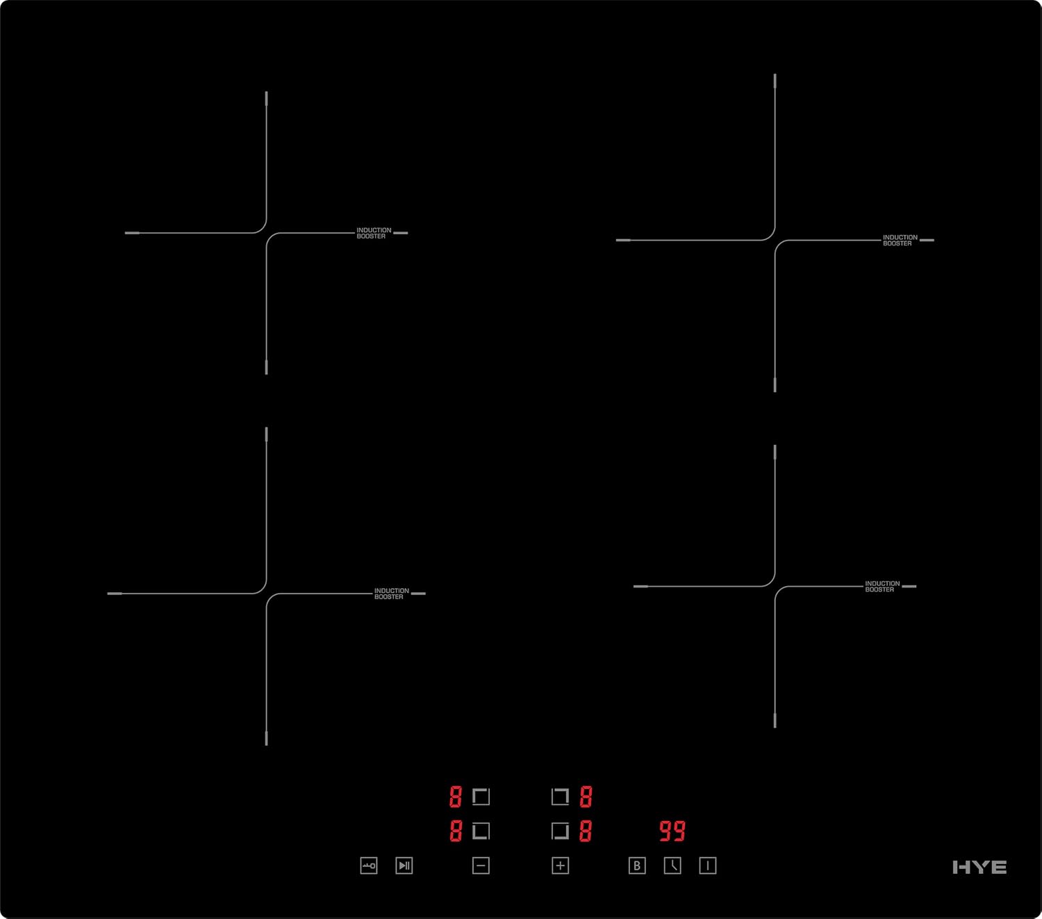 HYE Electric Hob - Induction Hob, 60cm Built In, 4 Cooking Zones, Sleek Black Glass Surface, Intuitive Touch Control Panel, Child Lock, Perfect For Modern Homes - C01IH60E28