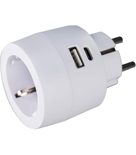 USB-stekkeradapter 5 V 2,1 A, compatibel met IP44-stopcontacten en kabeltrommels, stekker met USB-aansluiting voor stopcontact voor smartphones /tablets, USB-voeding, plat, 2 poorten, meervoudige