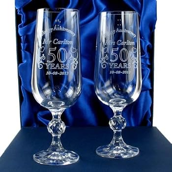50th Birthday Stars Champagne Flute – Gift Boxed (DCF-24-BL) – Personalizable
