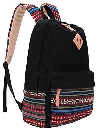 Evay 14 Zoll Notebook Laptop Canvas Bunt Streifen Rucksack für Damen Vintage Universität Wasserdicht Schulrucksäcke Laptoprucksack - 2