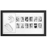 Mein erstes Jahr! - Hinreißende Hand- und Fußabdruck Rahmen Kit - inkl. einen Rollstift - weicher, sicherer Ton Abdruck zum Formen mit einem Premium Holzrahmen und hochwertiger Acrylglasabdeckung. 12 Monate und die Erinnerungen des ersten Jahres! (Ultimatives Babygeschenk für Neugeborene - schwarzer Rahmen)