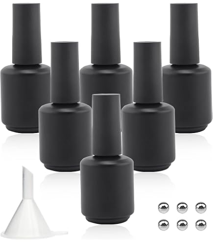 Agidea Leere Nagellackflaschen 8 Ml – 6 Stück, Bernsteinfarben, Mit Pinsel, Mischkugeln & Trichter