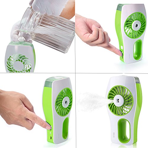 Juboury tragbarer USB Ventilator mit Luftbefeuchter. Super Kühlwirkung für Unterwegs, Zuhause und im Büro (Grün) - 3