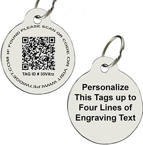 Pet Widget Stainless Steel Pet ID Tag Personalized on Front WEB/GPS QR CODE ENABLED Smart Tag on Back 2 IN 1 Traditional + Smart Pet Tag LEAVE ENGRAVING DETAIL IN "Gift Message Area At Checkout" (Regular, Smart Round)