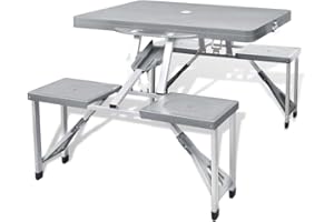 vidaXL Ensemble de Table Pliable de Camping avec 4 Tabourets, Meuble à Manger, Mobilier de Jardin Cuisine Patio Pique-Nique, Aluminium
