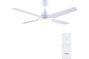Newday 122cm Ventilatore da Soffitto Bianco con Luce e Telecomando, Lampadario Dimmerabile, Reversibile Motore DC Silenzioso, Ventola Soffitto con 4 Pala, Funzione Memoria, 6 Velocità per Soggiorno