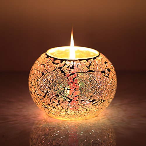 GRDE® Bunte Sphärische Mosaik Lampe, Nachtlicht, LED Lampe mit Farbwechsel, Wasserdichte Solar Leuchte, Kristallglas-Leuchte für Garten, Patio, Tabelle, Innen- Dekorationen (Silver) - 7