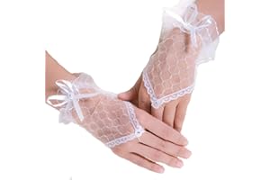 Carufin Guanti da sposa Guanti per abiti da sposa Guanti in pizzo senza dita Guanti corti in maglia a maglia