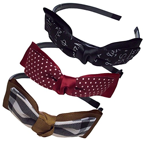 Geme Haarreife 3 Stück Braun Schwarz Und Bordauxrot Mit Schleife Aus Satin Stoff - 