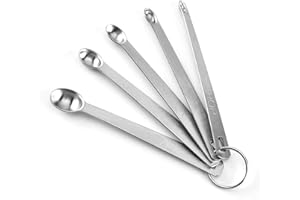 Eco Memos Juegos de Cucharas Medidoras Cucharas de Medición de Acero Inoxidable de 5 piezas - 1/4 TSP, 1/8 TSP, 1/16 TSP, 1/32 TSP, 1/64 TSP con Marcas Grabadas y Cierre Extraíble