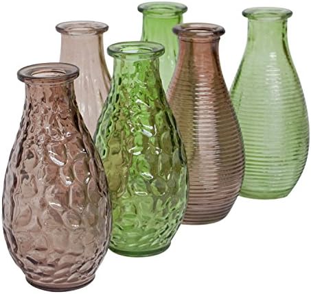 Set of 6 Brown &amp; Green Glass Bud Vases Home Table Wedding Decorations