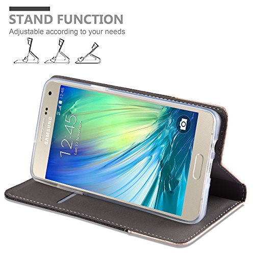 Samsung Galaxy A5 2015  5  Funda Estilo Libro en ANTRACITA ORO de Cadorabo  Dise  o TELO-CUERO-ARTIFICIAL      Cubierta Protectora con Cierre Magn  tico  Tarjetero y Funci  n de Suporte     Protecci  n Carcasa Caja Etui Case Cover