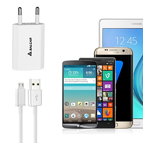 Salcar Ladegerät – 1 Meter Micro USB Kabel MicroUSB zu USB Ladekabel + 5V USB Netzteil Stecker Adapter für Samsung , Google Nexus 6P, HTC, Huawei, LG, Sony, Motorola, Nokia usw. (Weiß) - 2