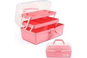 Creahaus Boîte de rangement multifonction à trois couches-Boîte à outils pliable pour loisirs créatifs, fournitures de couture, boîte à médicaments, boîte de premiers secours familiale avec 2 plateaux