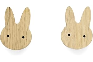 PLT 2 Stück Tierische Griffe für Kindermöbel aus unbehandeltem Eichenholz im Hasen-Motiv, Knauf, Knopf für Kommode, Schrank, Schublade, Tür, Kinderzimmer, Geschenkidee (2, Hase)