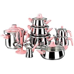Korkmaz Set de casseroles, Granit, Rose, 1 cm cm 18 unités de