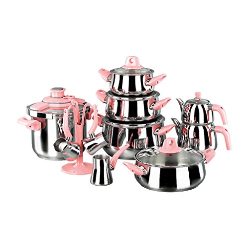 Korkmaz Set de casseroles, Granit, Rose, 1 cm cm 18 unités de