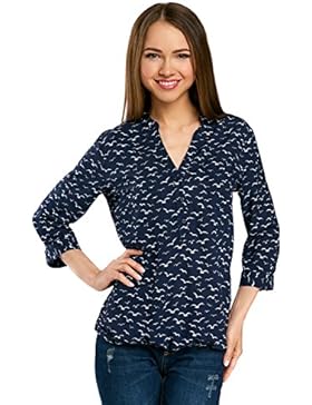 oodji Ultra Damen Viskose-Bluse mit Verstellbaren 3/4-Ärmeln