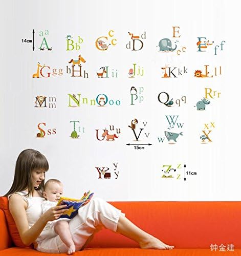 Lovely Animals Letters Educational Wall Decal Home Sticker Paper Removable Living Dinning Room Bedroom Kitchen Art Picture Murals DIY Stick Girls Boys kids Nursery Baby Playroom Decoration