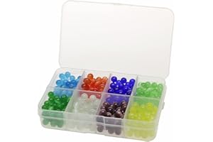 MJDCB 400pcs 6mm Stone Beads Kit Round Loose Gemstone Light Blue Red Dark Blue Light Green Dark Green White Purple Golden Cat's Eye Stone Beads for Bracelet Necklace Earrings Jewelry Making