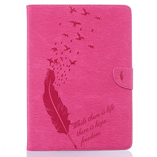 iPad Air Hülle, Deenor Stilvoll 3D Drucken Feather und Vögel Serie Brieftasche Tasche PU Leder Flip Protective Stand Tasche Schutzhülle Hülle für Apple iPad Air (2013 Version).[ Feather-Pink] - 2
