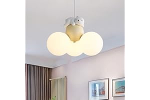 GUANSHAN Suspension LED avec ours endormi, ballon de dessin animé, plafonnier, lustre, plafonnier lune, éclairage de plafond pour chambre à coucher, chambre d'enfant