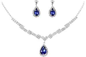 Unicra Juego de collar y aretes de novia de plata para novia, juego de joyas de boda de cristal con diamantes de imitación para mujeres y niñas