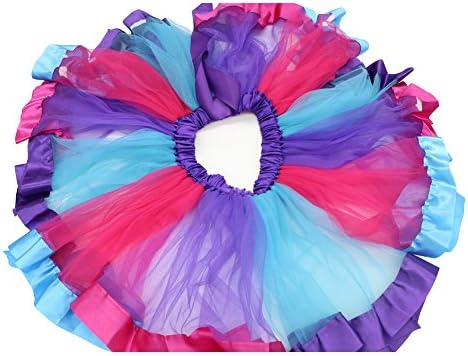 SHABEI Girls Layered Rainbow Tutu Skirt Tulle Ballet Dance Party Skirt Dress Ruffle Tiered Clubwear (Rose&Blue, M )